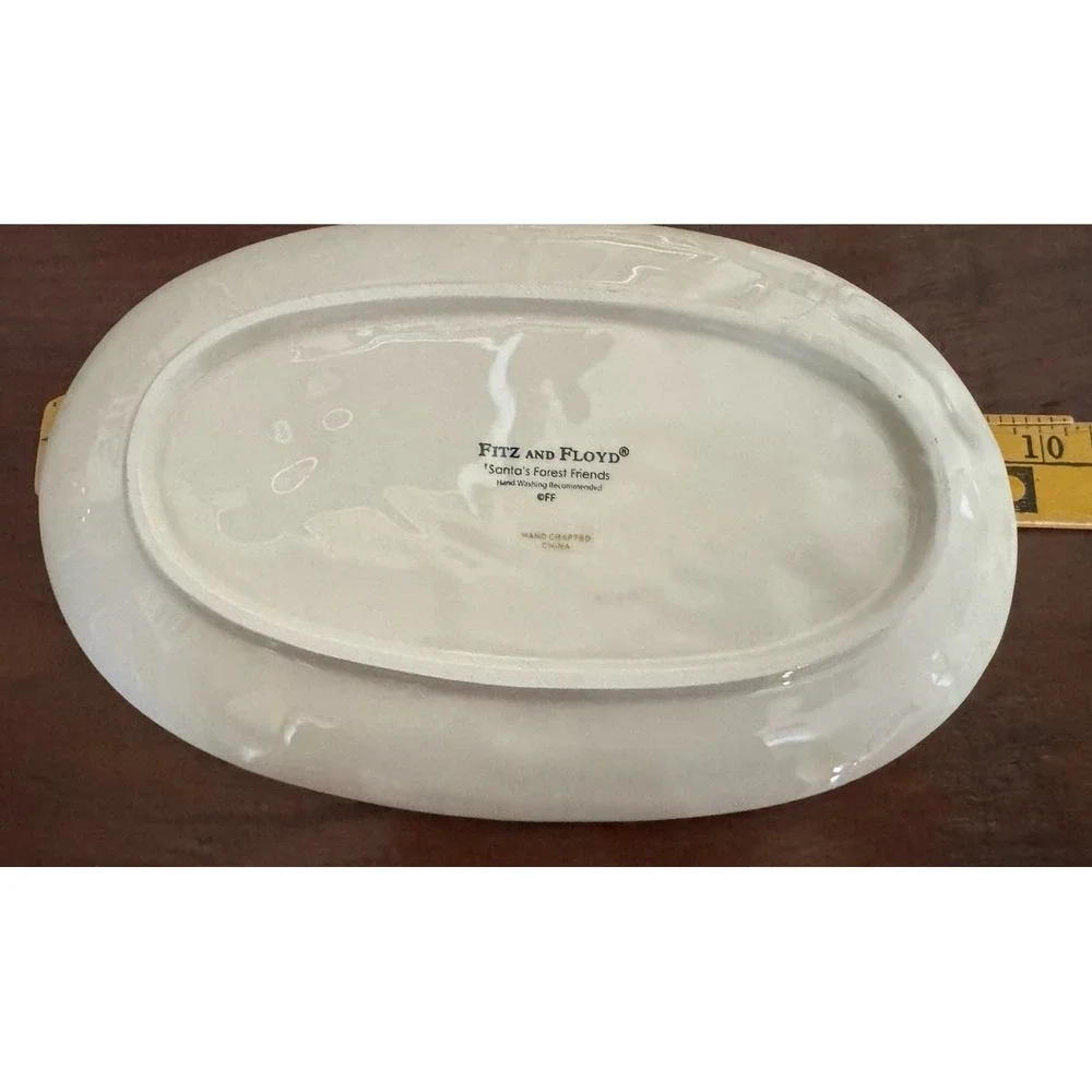 Fitz and Floyd Santa's Forest Friends Joy Sentiment Tray Christmas Bird Platter